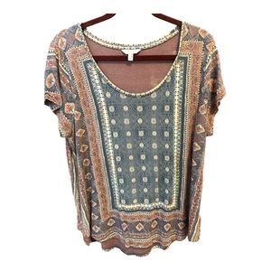 Lucky Brand SS Tunic Artsy Block Print Design XL EUC